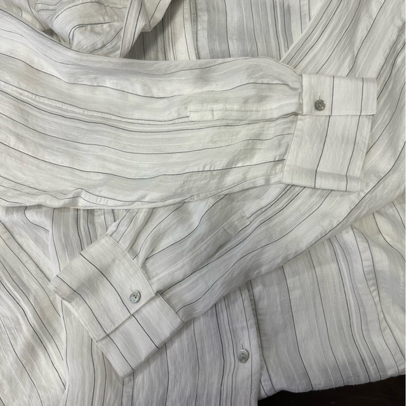Vince White Sheer Textured Stripe Buttoned Boxy Shirt Top Size XXL NWOT! - Picture 11 of 13